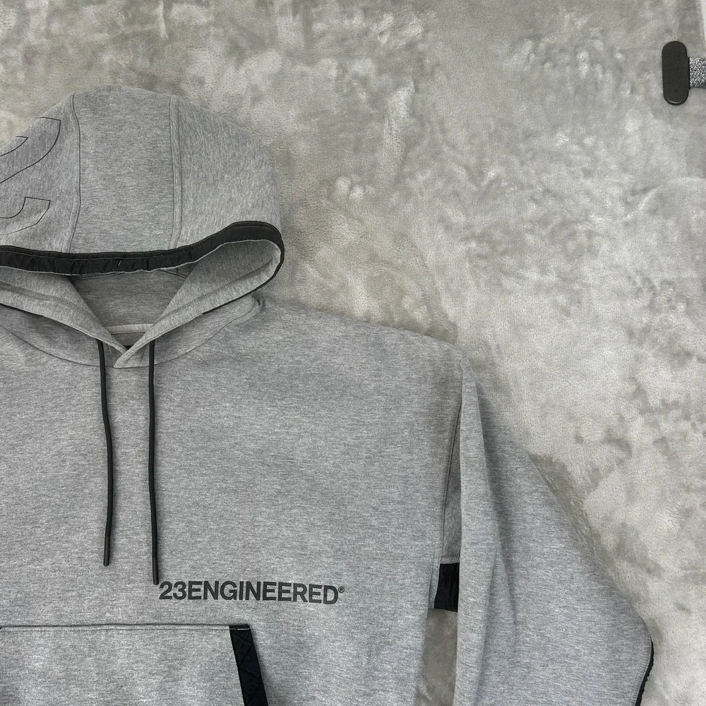 Jordan Hoodie Mens Medium Gray Pullover 23 Engineered Quilted Panels Sweatshirt